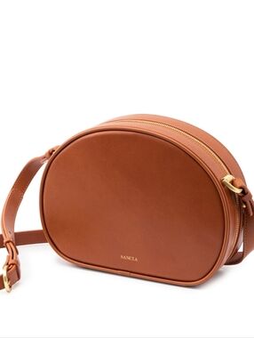 Sancia Tan Leather Oval Crossbody Bag